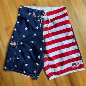 Exist Board Shorts Small Mens American Flag Patriotic Swim Trunks Beach USA Surf